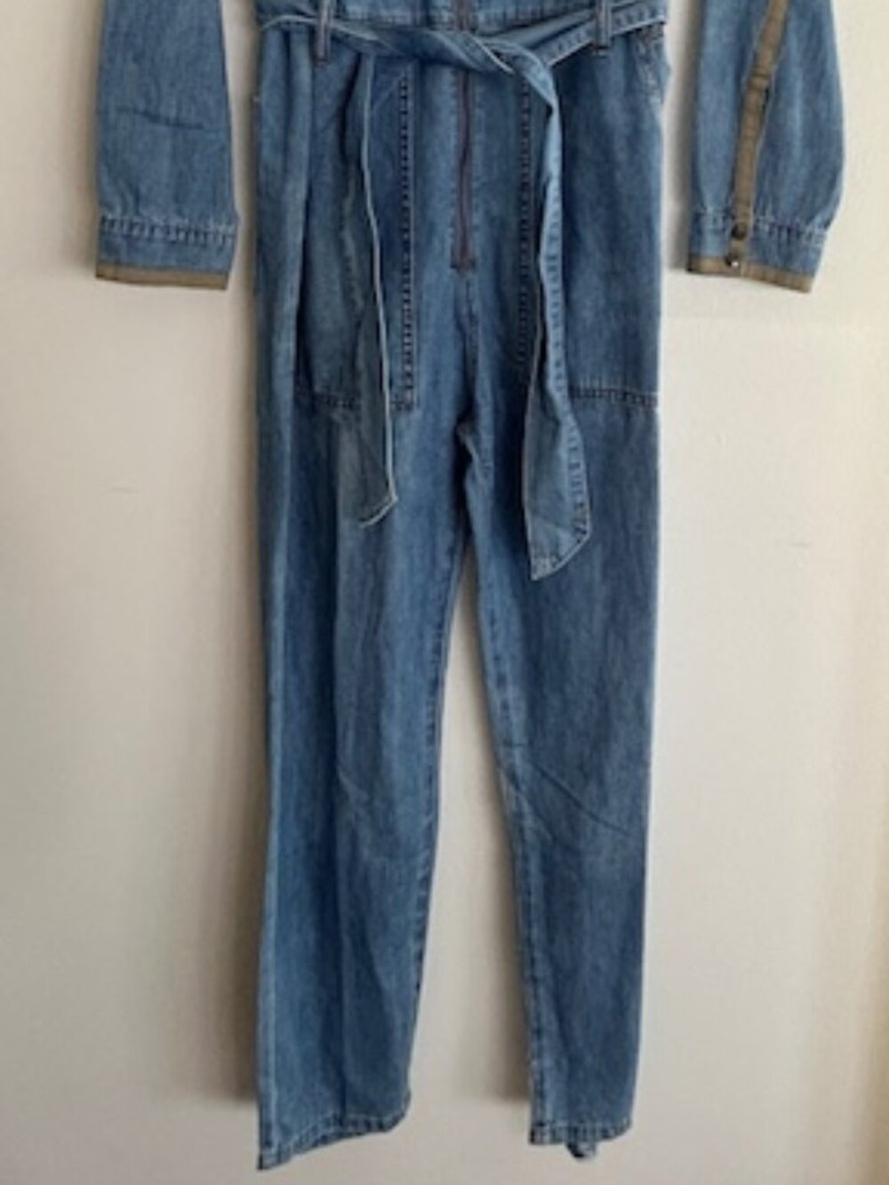 One Teaspoon Claudia Ciao Blue Long Length Zip Tie Fitted Denim Overalls NWT - Picture 11 of 16